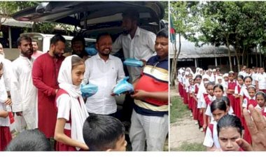 প্রবাসী জাহাঙ্গীর আলমের পক্ষ থেকে ফকির বাজার মডেল একাডেমির শিক্ষার্থীদের মাঝে টিফিন ও  অনুদান প্রদান