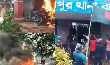 রাজশাহী মোহনপুরে জ্বলছে থানা পুড়ছে দোকান