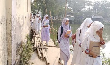 ব্রাহ্মণপাড়ায় ঝুঁকি নিয়ে বাঁশের সাঁকোতে পারাপার শিক্ষার্থীদের