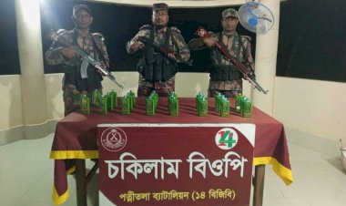 নওগাঁর ধামইরহাট বাসুদেবপুরে  বিজিবির বিশেষ অভিযানে ২৩ বোতল    ভারতীয় হুইস্কি জব্দ