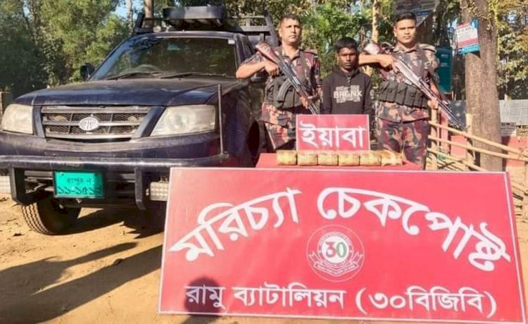 কক্সবাজার  বিজিবির হাতে ১কোটি ৮০ লক্ষ  টাকার ইয়াবা সহ পিকাপ চালক আটক