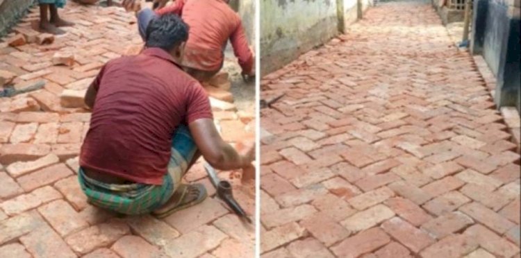 গ্রামীণ অবকাঠামো উন্নয়নে পাঁজিয়ায় নতুন  ইটের সড়ক নির্মাণ, স্বস্তি এলাকাবাসীর