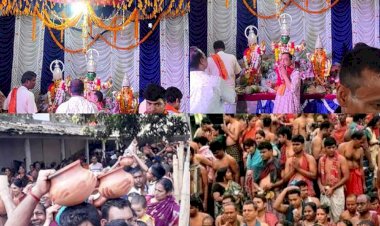 নওগাঁ ঐতিহ্যবাহী ৫ শ বছরের  পুরনো রঘুনাথ মন্দিরে রামনবমী  জন্ম উৎসব উপলক্ষে ভক্তদের ঢল নেমেছে