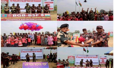 নওগাঁয় বিজিবি ও বিএসএফ এর নিরাপদ শান্তিপূর্ণ পর্যায়ে পতাকা বৈঠক অনুষ্ঠান অনুষ্ঠিত