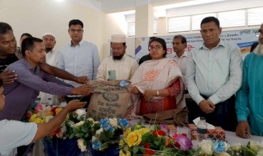 সাপাহারে ক্ষুদ্র ও প্রান্তিক কৃষকদের মাঝে বিনামূল্যে বীজ ও রাসায়নিক সার বিতরণ