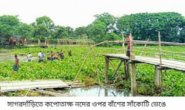 সাগরদাঁড়িতে কপোতাক্ষ নদের ওপর বাঁশের  সাঁকোটি ভেঙে পড়ায় দুর্ভোগে ২৫ গ্রামের মানুষ