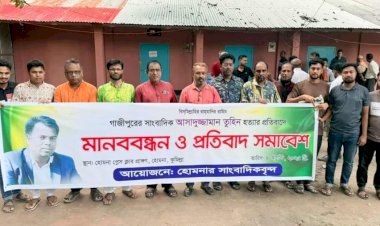 গাজীপুরের সাংবাদিক তুহিন হত্যার প্রতিবাদে হোমনায় মানববন্ধন