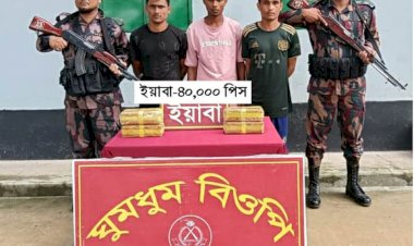 নাইক্ষ্যংছড়ি'র ঘুমধুম সীমান্তে বিজিবির অভিযানে ৪০ হাজার ইয়াবা ট্যাবলেটসহ ৩ রোহিঙ্গা যুবক আটক