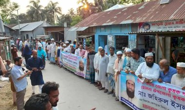 হোমনায় কৃষকদলের সভাপতির বিরুদ্ধে ফেসবুকে অপপ্রচারের প্রতিবাদে মানববন্ধন