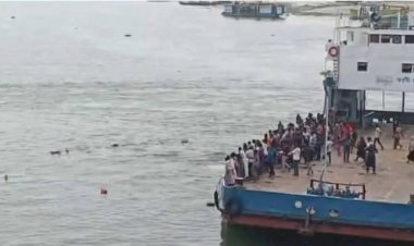 দৌলতদিয়া ফেরিঘাটে আবারও যাত্রীবাহী বাস পড়ল পদ্মা নদীতে