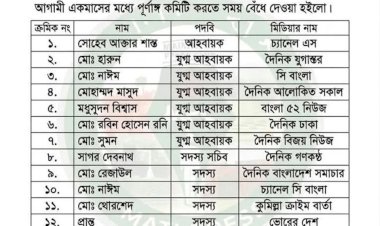 ময়নামতিতে পেশাদার সাংবাদিকদের ঐক্য সুদৃঢ় করতে ময়নামতি প্রেস ক্লাবের ১৫ সদস্যবিশিষ্ট আহ্বায়ক কমিটি গঠিত