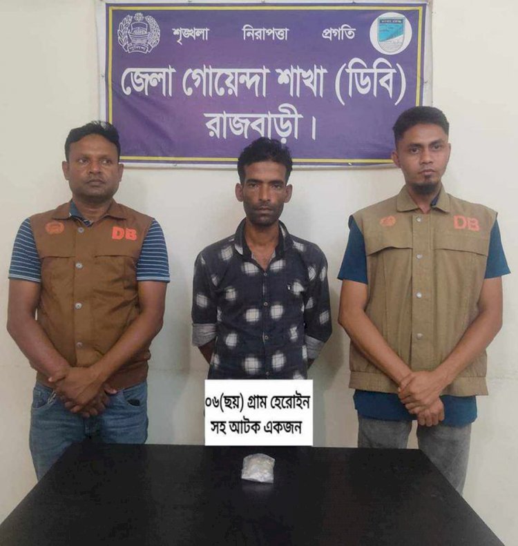 রাজবাড়ী জেলা গোয়েন্দা পুলিশের অভিযানে ০৬ (ছয়) গ্রাম হেরোইন সহ আটক একজন।