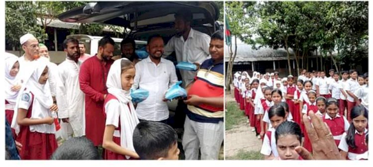 প্রবাসী জাহাঙ্গীর আলমের পক্ষ থেকে ফকির বাজার মডেল একাডেমির শিক্ষার্থীদের মাঝে টিফিন ও  অনুদান প্রদান