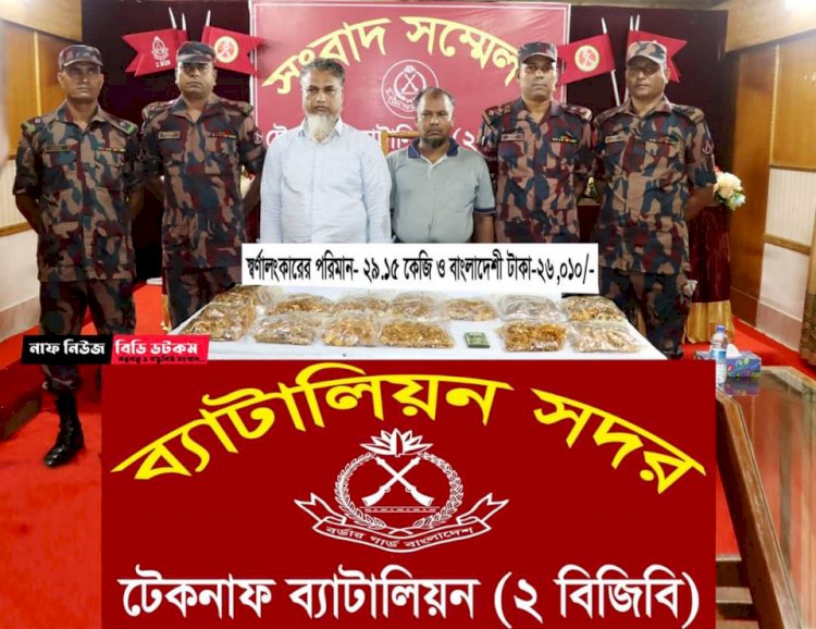 টেকনাফে প্রায় ২৯ কোটি টাকার ২৯ কেজি স্বর্ণ উদ্ধার,মিয়ানমারের দুই নাগরিক আটক