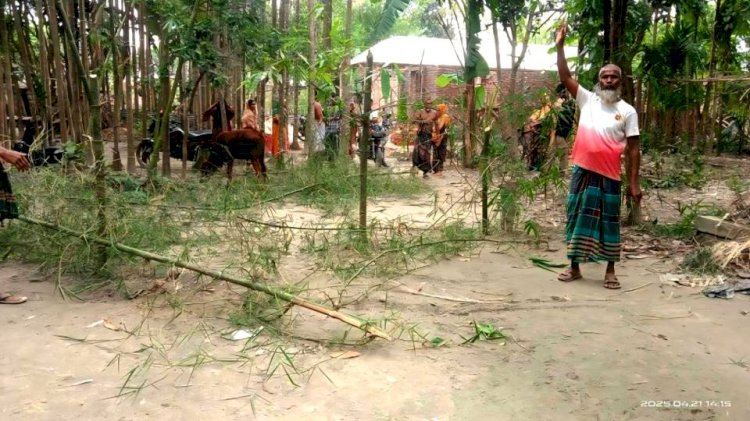 পীরগাছায় বসতভিটার জমি দখলের অভিযোগ প্রায় দেড়শ বছর ধরে যাতায়াতের রাস্তায় বাঁশের বেড়া