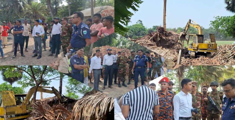 নড়াইলে ভ্রাম্যমাণ আদালত কাঠ পুড়িয়ে তৈরি অবৈধ কয়লা ও ইটভাটা ধ্বংস
