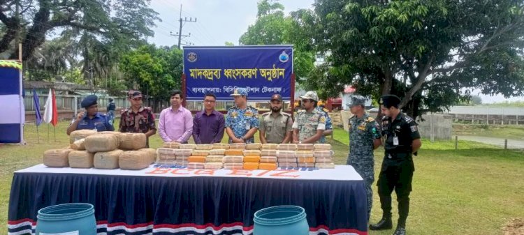 টেকনাফ কোস্টগার্ডের বিভিন্ন সময় অভিযানে উদ্ধার কৃত সাড়ে ৪৫ কোটি টাকা মূল্যের মাদক দ্রব্য ধ্বংস