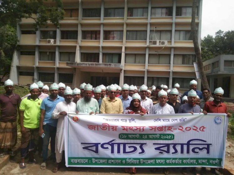 নওগাঁর মান্দায় জাতীয় মৎস্য সপ্তাহ ২০২৫ উপলক্ষে বর্ণাঢ্য র‍্যালি