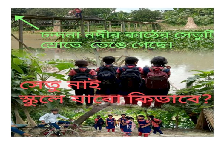 বালিয়াকান্দীতে চন্দনা নদীর কাঠ বাঁশের সেতু ভেঙে যাওয়ায়এলাকাবাসি ও শিক্ষার্থীদের চলাচলের ভোগান্তি