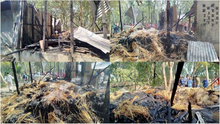 নড়াইলে বিএনপির সভাপতির বাড়িতে পেট্রোল বোমা মেরে অগ্নিসংযোগের অভিযোগ পুলিশের  ঘটনাস্থল পরিদর্শন