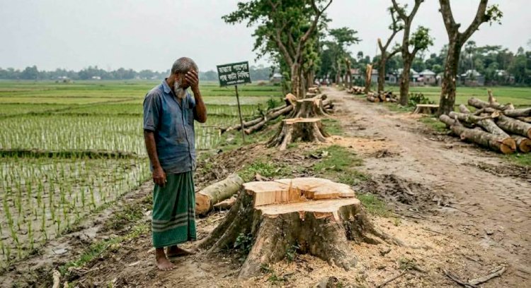 নওগাঁর মান্দায় নিজেদের জমি না থাকলেও নিরীহ কৃষকদের জমি গাছ কাটতে মরিয়া কয়েকজন ব্যক্তি